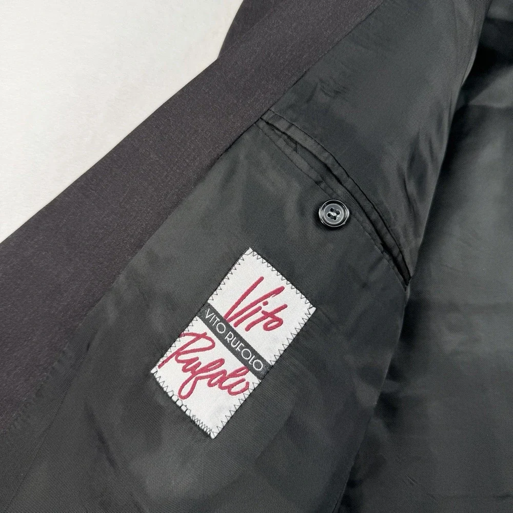 Vtg Vito Rufolo TESSE Super 100s Suit 42L 34x32 Charcoal Double Breasted Peak